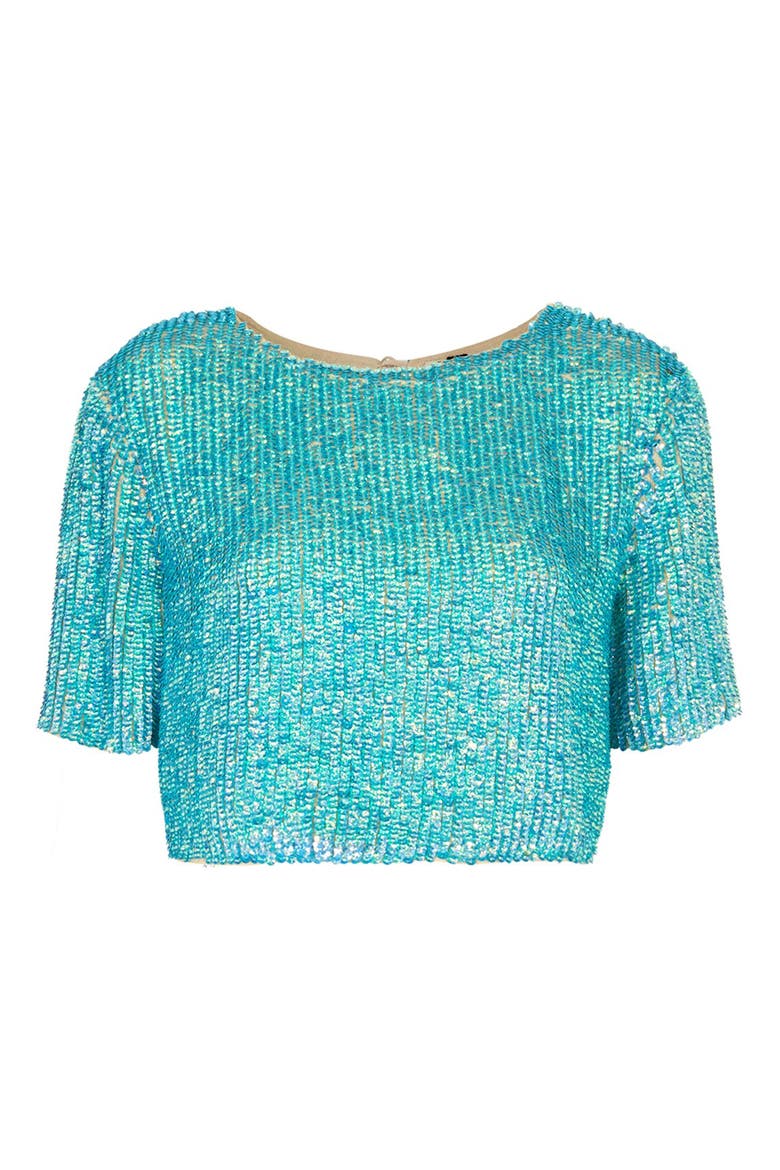 Sequin Split Back Tee, Alternate, color, BLUE