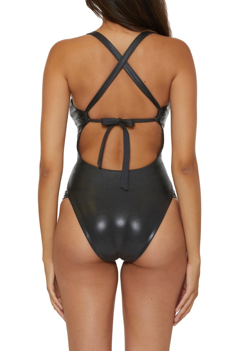 Liquid Metal One-Piece Swimsuit, Alternate, color, BLACK