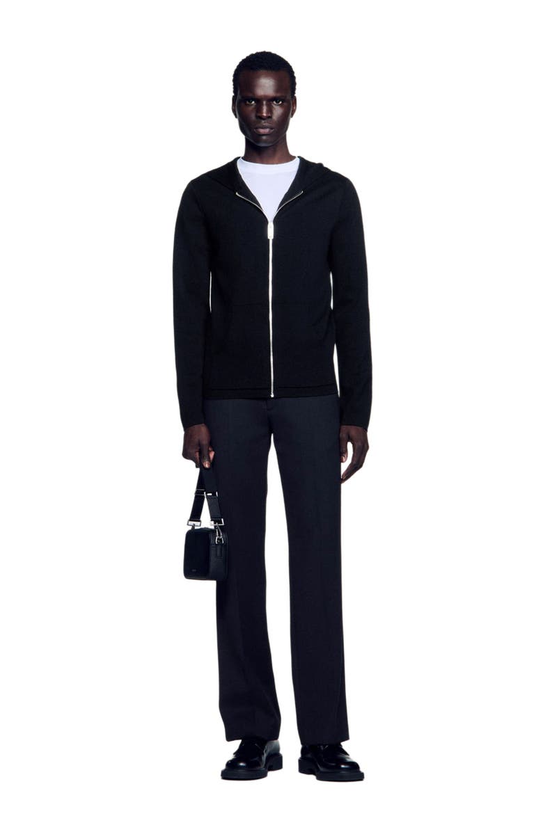 SANDRO Zipped cardigan with hood, Alternate, color, Black