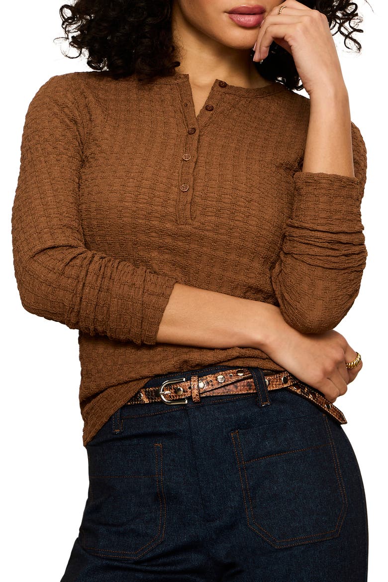 Not So Basic Texture Henley Top, Alternate, color, COCOA POWDER BROWN