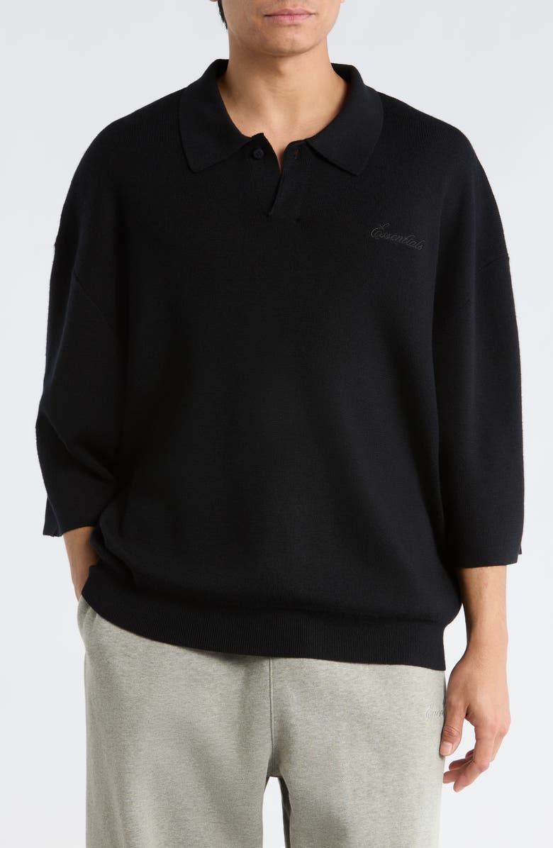 Fear of God Essentials Signature '90s Wool Polo Sweater, Main, color, Vintage Black