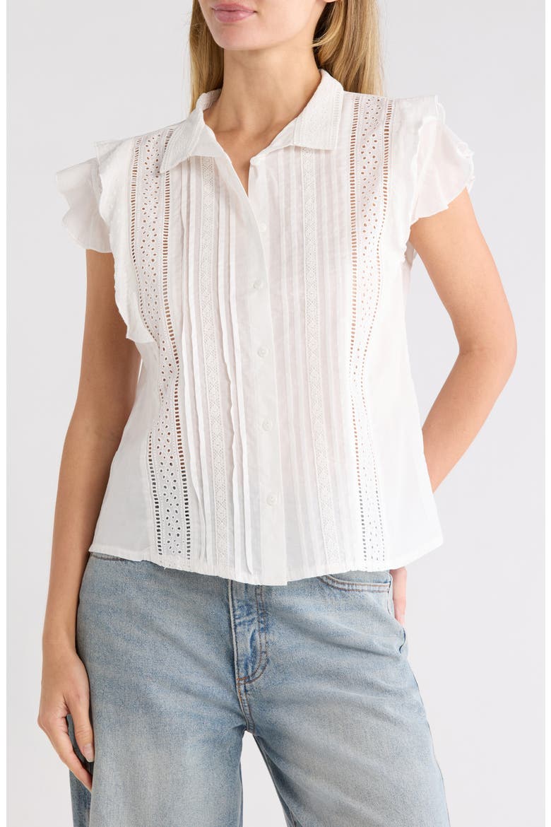 Mixed Media Cotton Eyelet Top, Main, color, WHITE