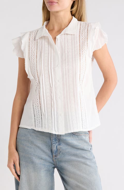 Mixed Media Cotton Eyelet Top