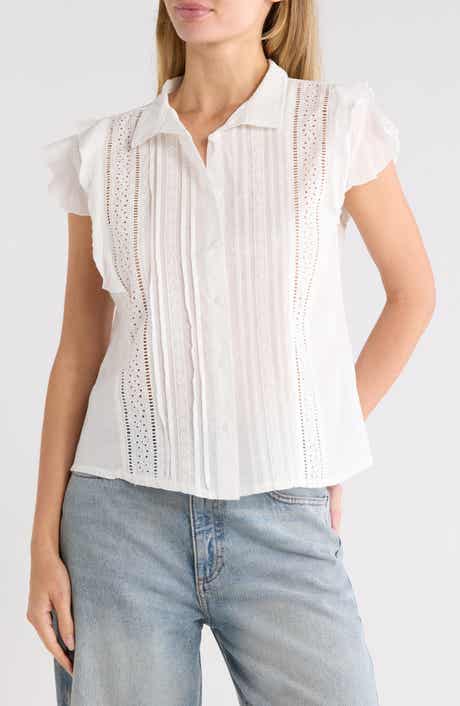 Mixed Media Cotton Eyelet Top