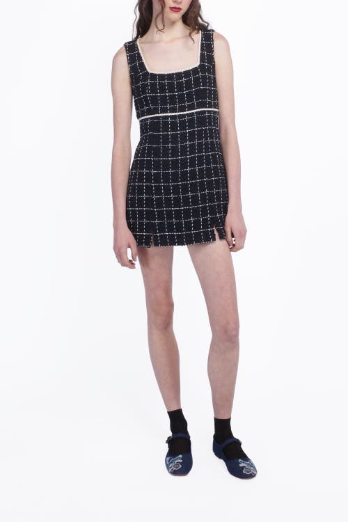 Anna Sui Windowpane Tweed Mini Dress In Denim Multi