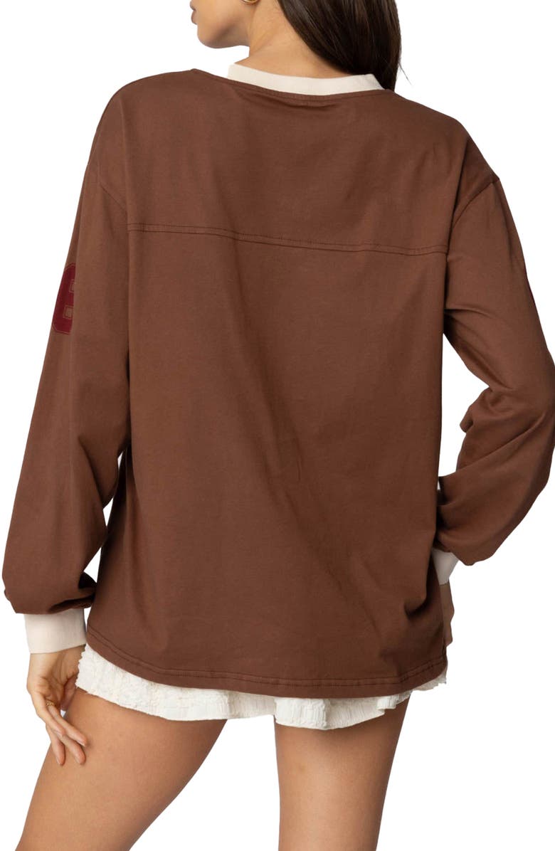 EDIKTED Cali 06 Oversize Long Sleeve Cotton Graphic Football T-Shirt, Alternate, color, Brown