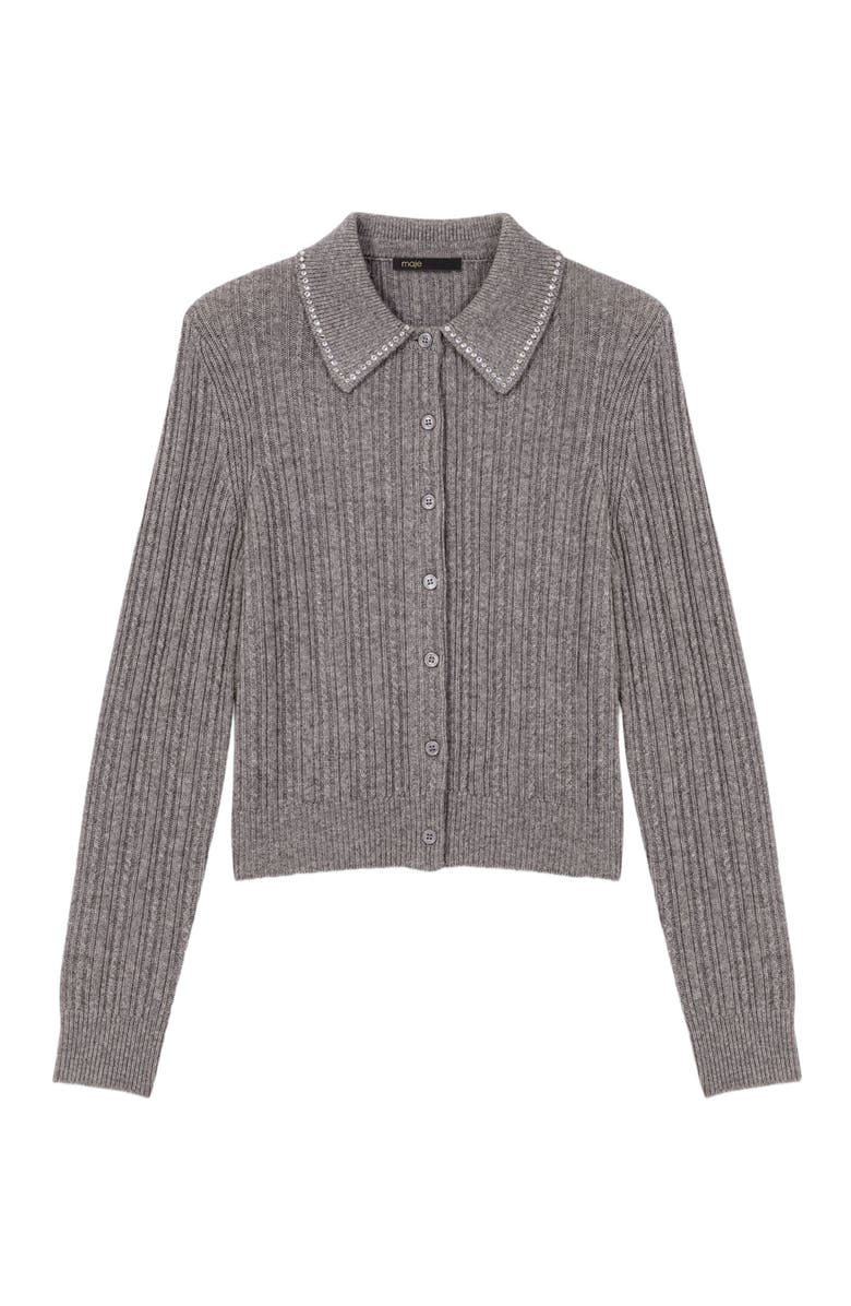 maje Rhinestone collar cardigan, Alternate, color, Grey