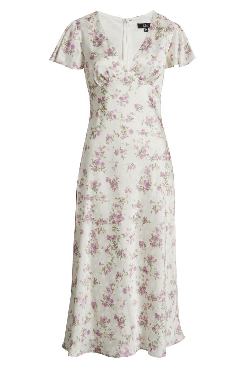 Fernanda Floral Flutter Sleeve Maxi Dress, Alternate, color, WHITE / PURPLE FLORAL