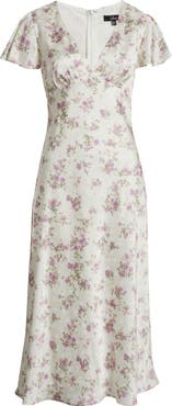 Lulus Fernanda Floral Flutter Sleeve Maxi Dress