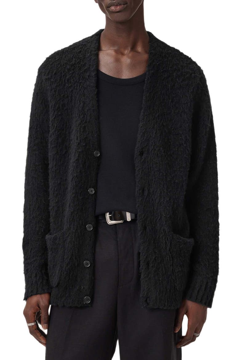 Tobie Merino Wool Blend Cardigan, Alternate, color, BLACK