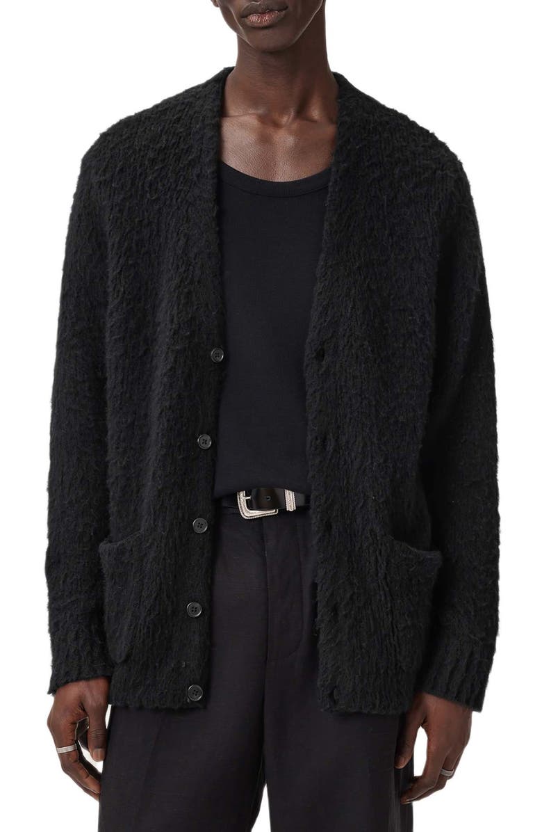 AllSaints Tobie Merino Wool Blend Cardigan, Alternate, color, Black