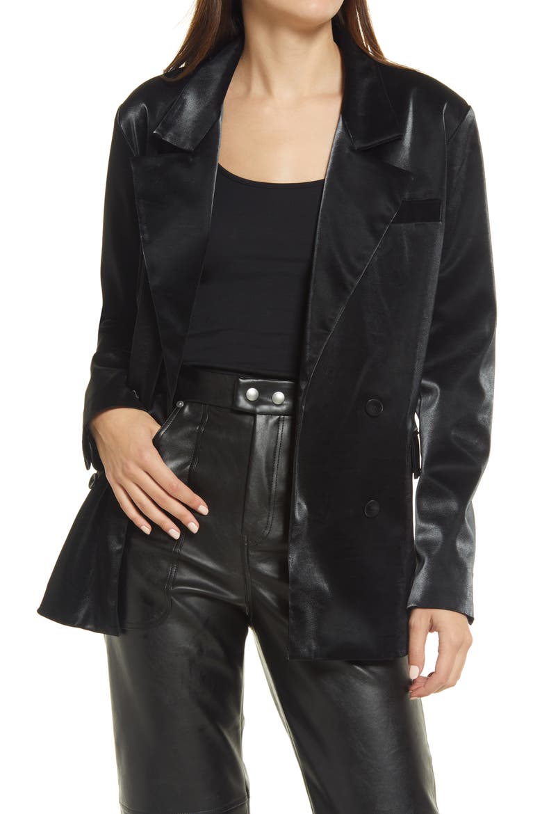 Double Breasted Faux Leather Blazer, Main, color, FIGHTING WORDS