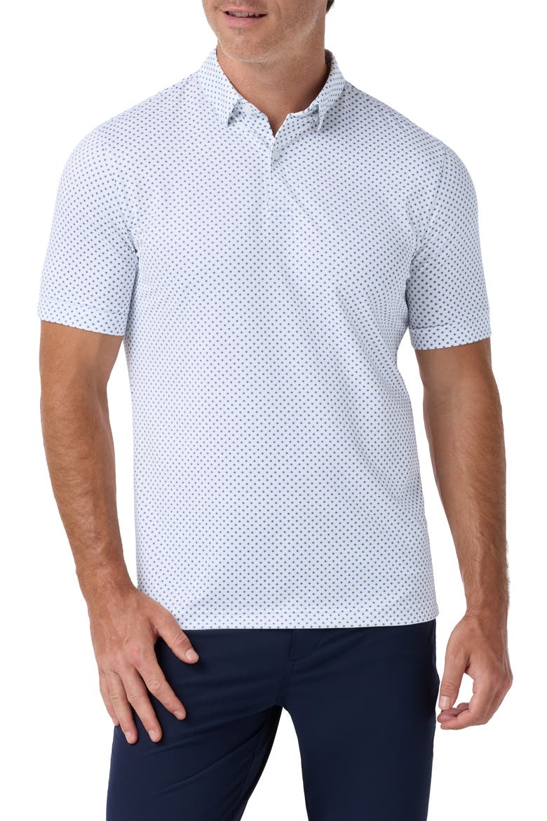 Halyard Trim Fit Short Sleeve Performance Button-Up Shirt, Main, color, CLOUD BLUE TUDOR STAR