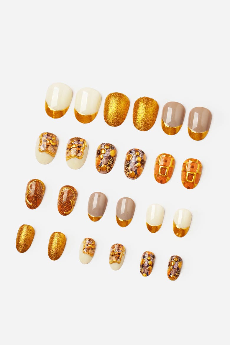 Gustav Klimt Adele Bloch Bauers Portrait Short Oval Press On Nails, Alternate, color, Yellow
