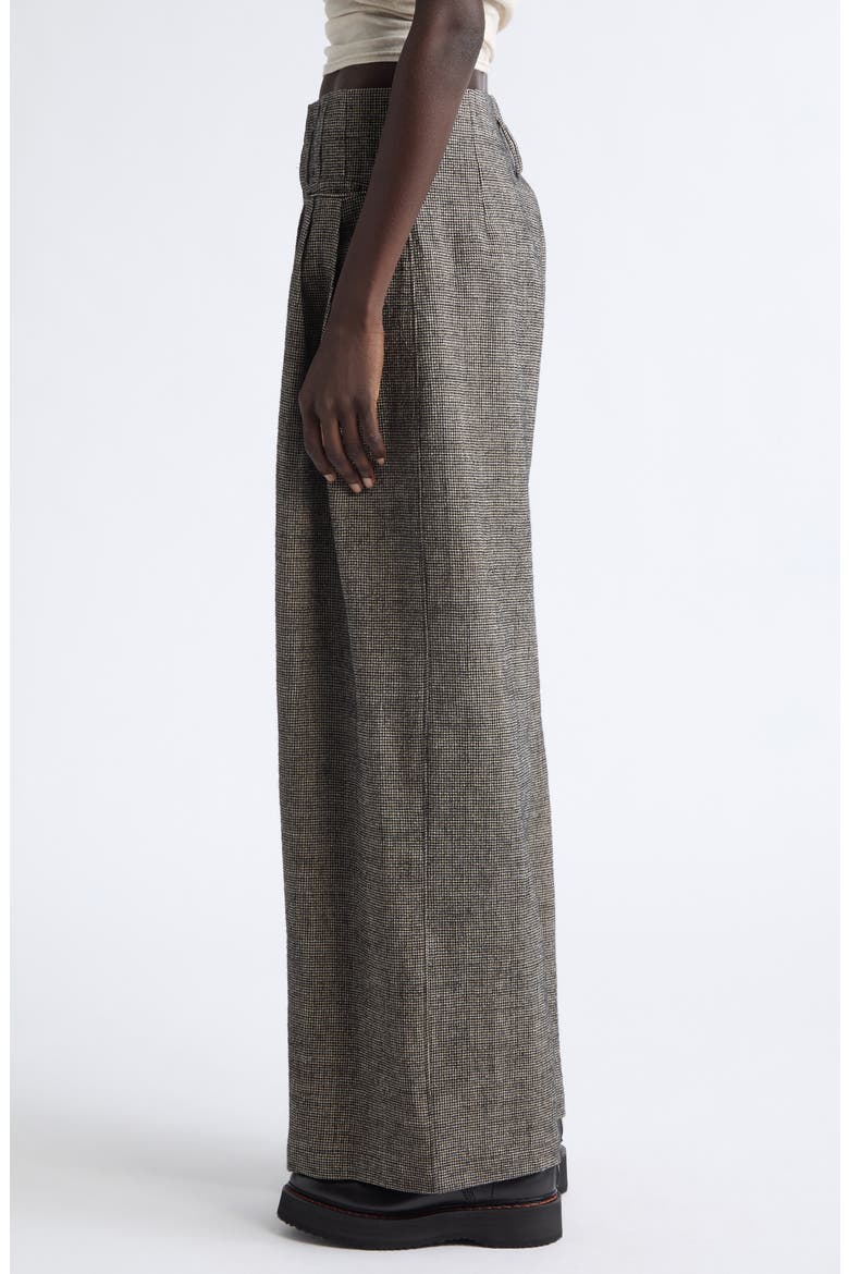 Triple Pleat Linen & Wool Wide Leg Pants, Alternate, color, KHAKI BLACK MINI HOUNDSTOOTH