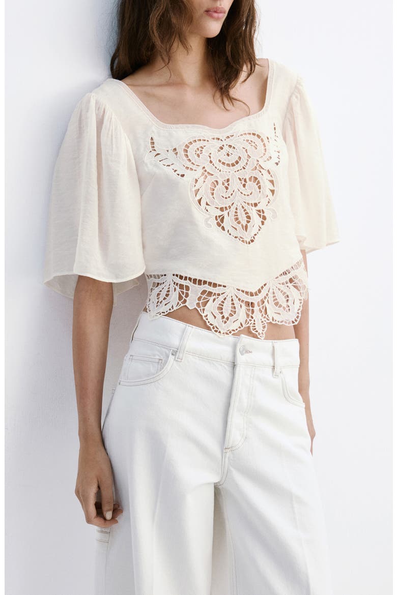 Embroidered Openwork Cropped Top, Main, color, OFF WHITE