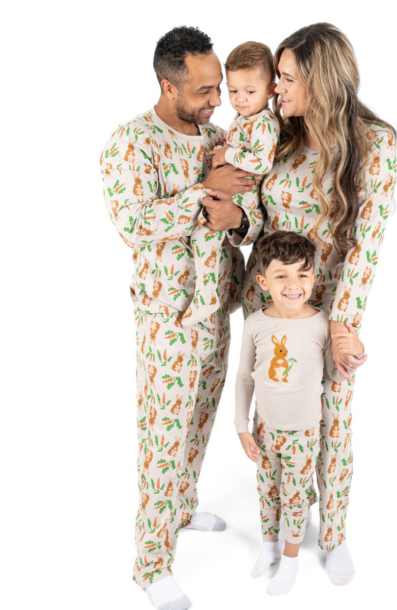 Leveret Footed Cotton Easter Matching Family Pajamas, Bunny Prints, Alternate, color, Rabbit