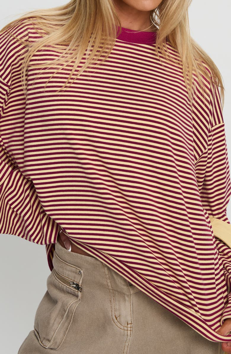 Princess Polly Settle Down Stripe Oversize T-Shirt, Alternate, color, Burgundy