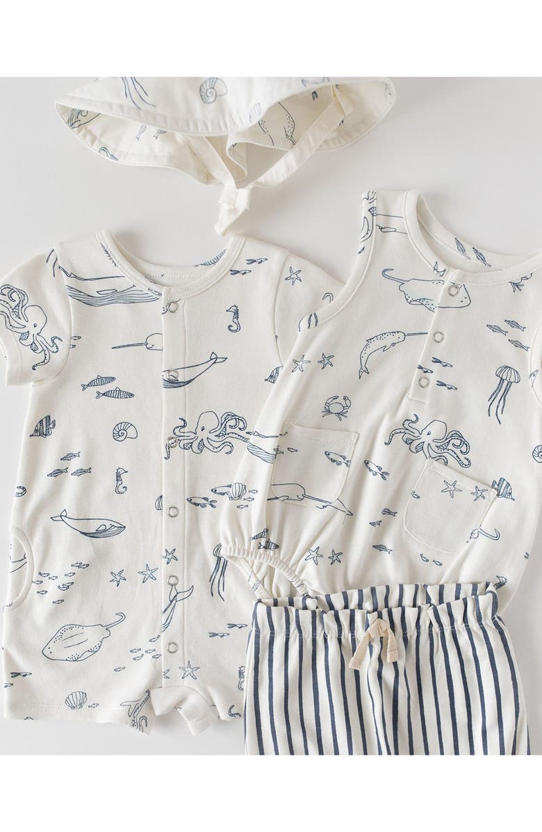 Pehr Life Aquatic Rolled Cuff Short Romper, Alternate, color,