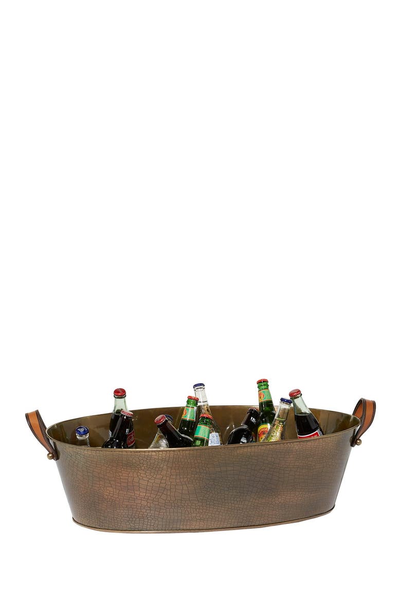 SONOMA SAGE HOME Bronze Metal Long Ice Bucket with Leather Strap Handles, Main, color, 