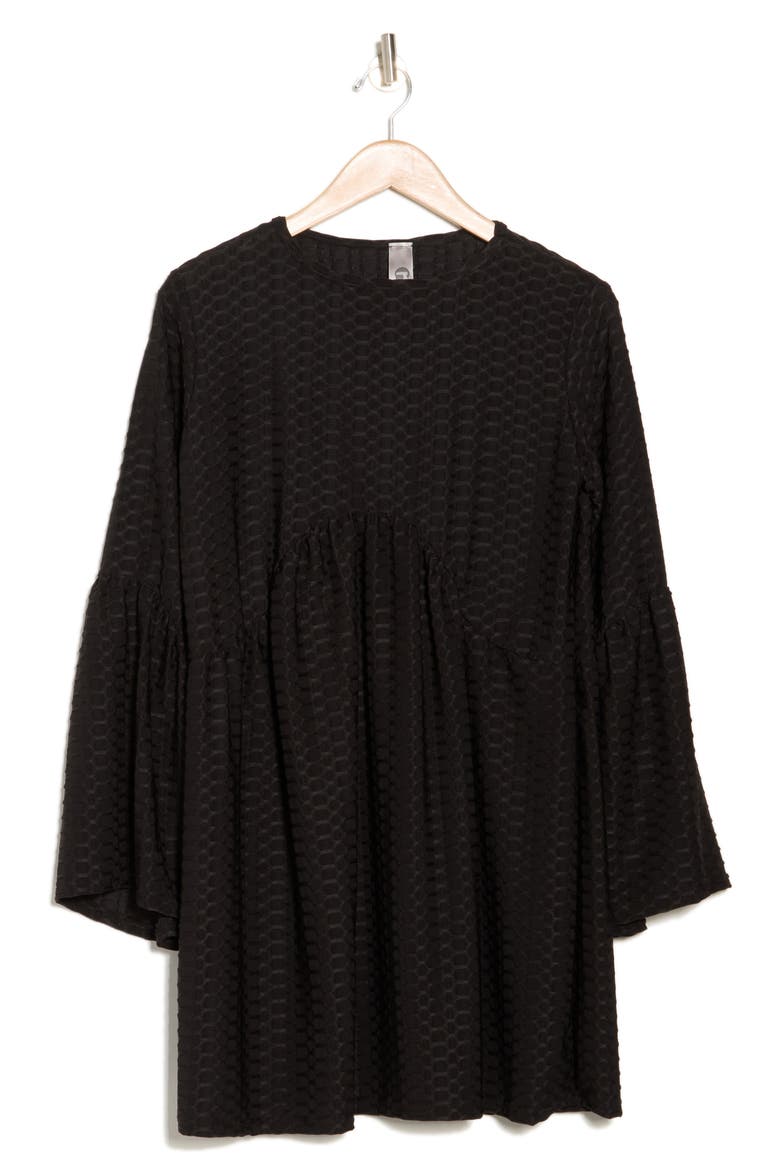 Bell Sleeve Swing Dress, Alternate, color, BLACK