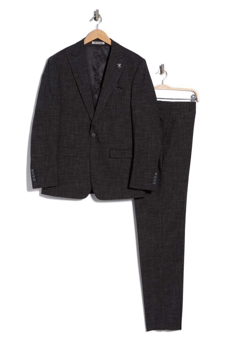 Tattersall Mélange 3-Piece Suit, Alternate, color, CHARCOAL