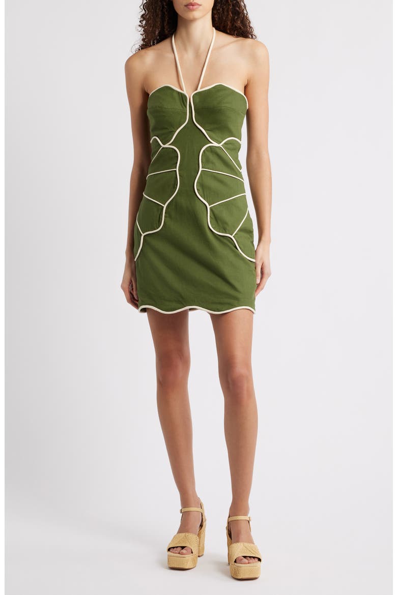 Green Wavy Halter Minidress, Main, color, GREEN