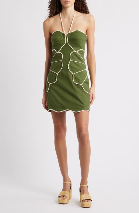 Green Wavy Halter Minidress
