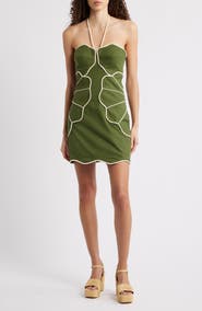 FARM Rio Green Wavy Halter Minidress