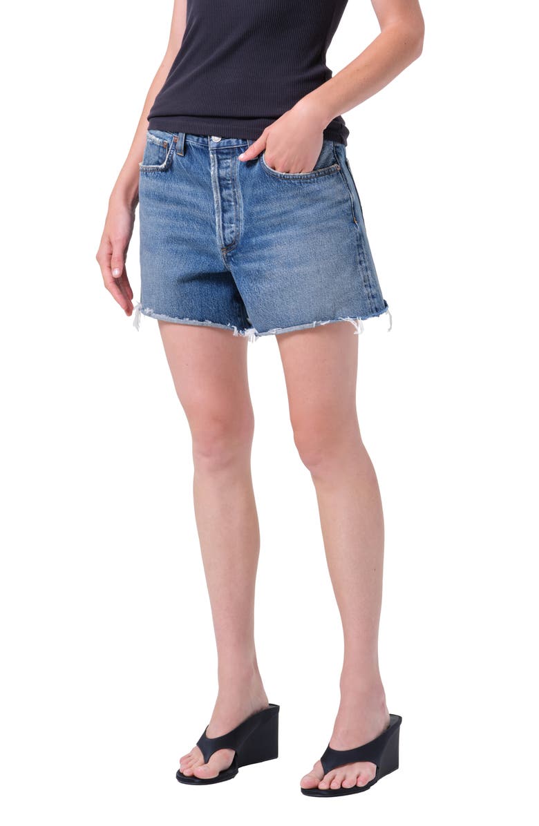 AGOLDE Nye Denim Cutoff Shorts, Alternate, color, Bounty Med Classic Wash Indigo
