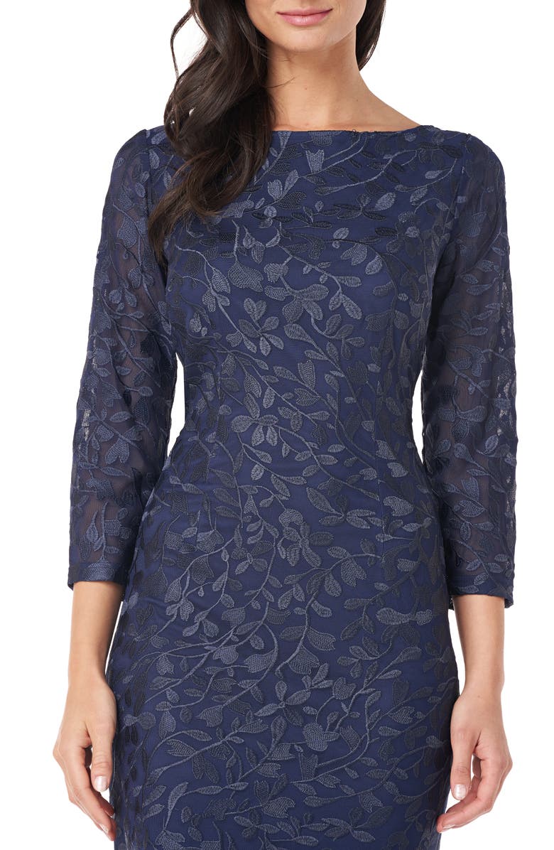 JS Collections Leaf Embroidered Sheath Cocktail Dress, Alternate, color, 