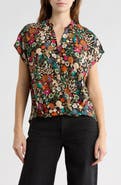 CHENAULT Floral Cap Sleeve Faux Wrap Top