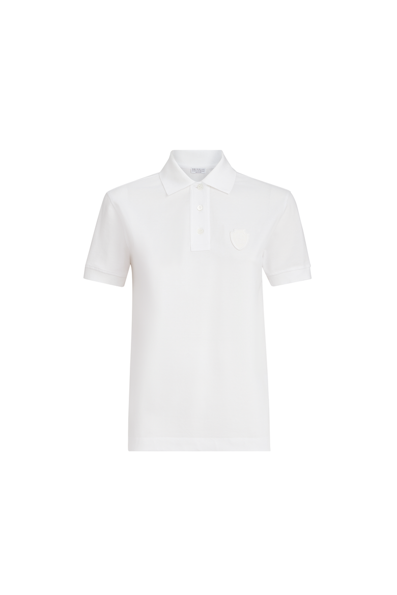Stretch cotton piqué polo shirt with logo, Alternate, color, White