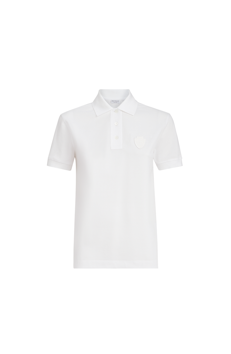 Brunello Cucinelli Stretch cotton piqué polo shirt with logo, Alternate, color, White