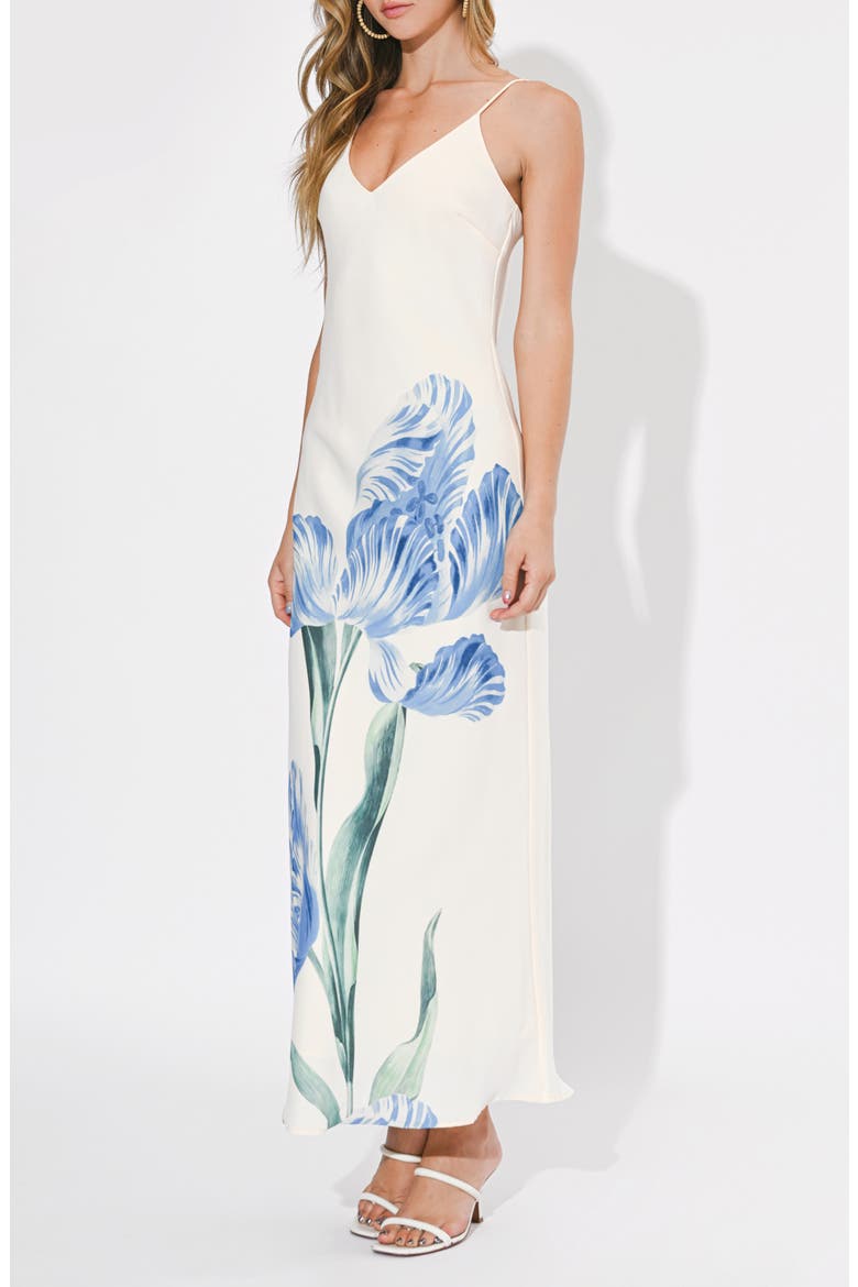 Corinne Floral Print Slipdress, Alternate, color, OFF WHITE