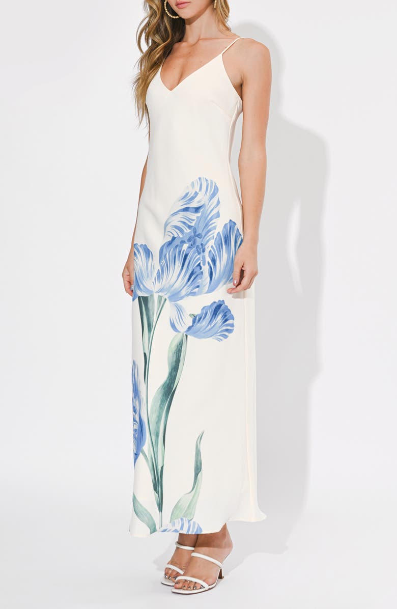 Adelyn Rae Corinne Floral Print Slipdress, Alternate, color, Off White