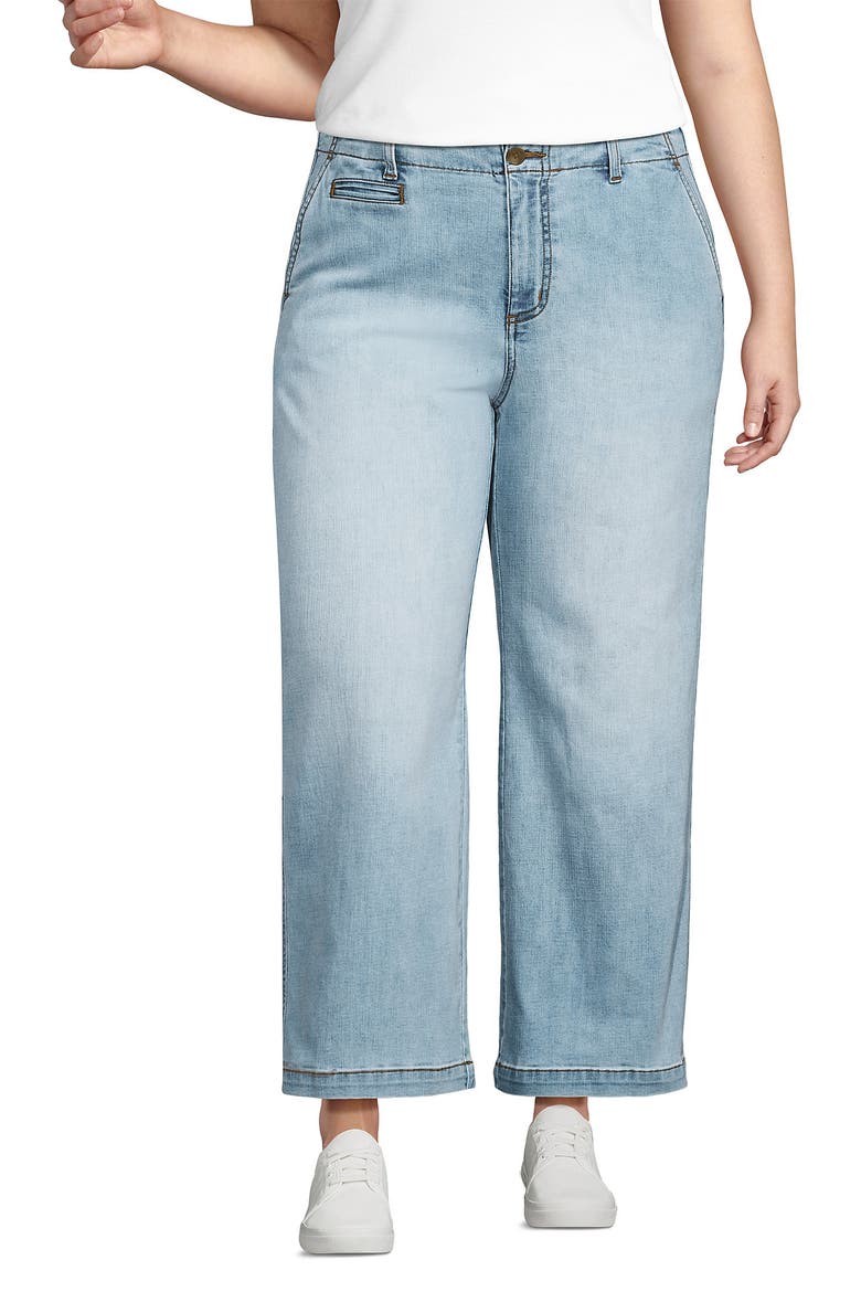 Plus Size Mid Rise Denim Wide Leg Ankle Jeans, Main, color, Breeze Blue Wash