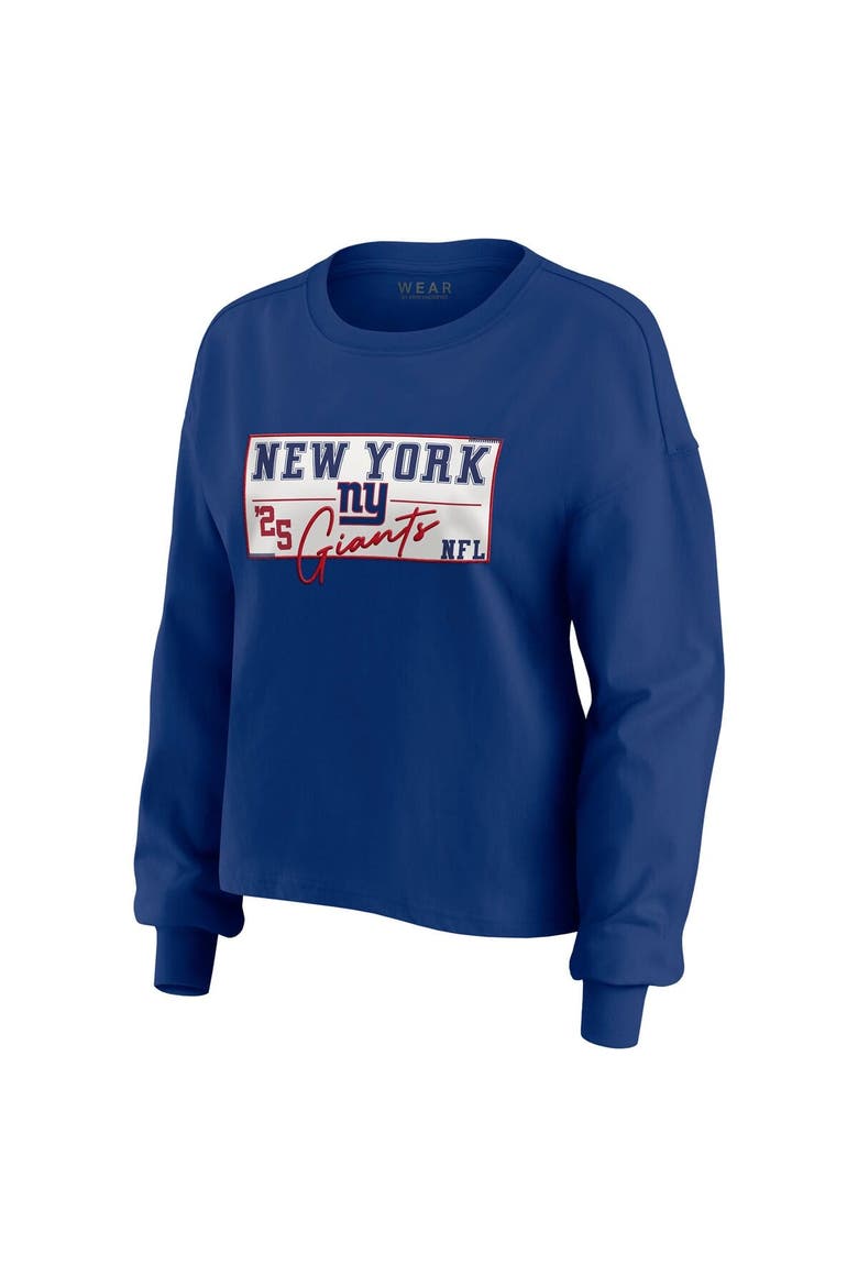 Women's WEAR by Erin Andrews Royal New York Giants Heavy Rugby Jersey Long Sleeve T-Shirt & Shorts Lounge Set, Alternate, color, Royal