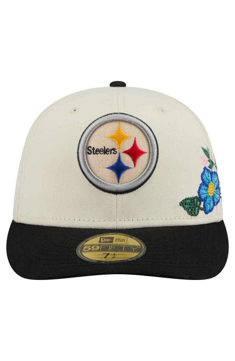 New Era Men's New Era Cream/Black Pittsburgh Steelers Tonal Floral 59FIFTY Fitted Hat, Alternate, color, Cream