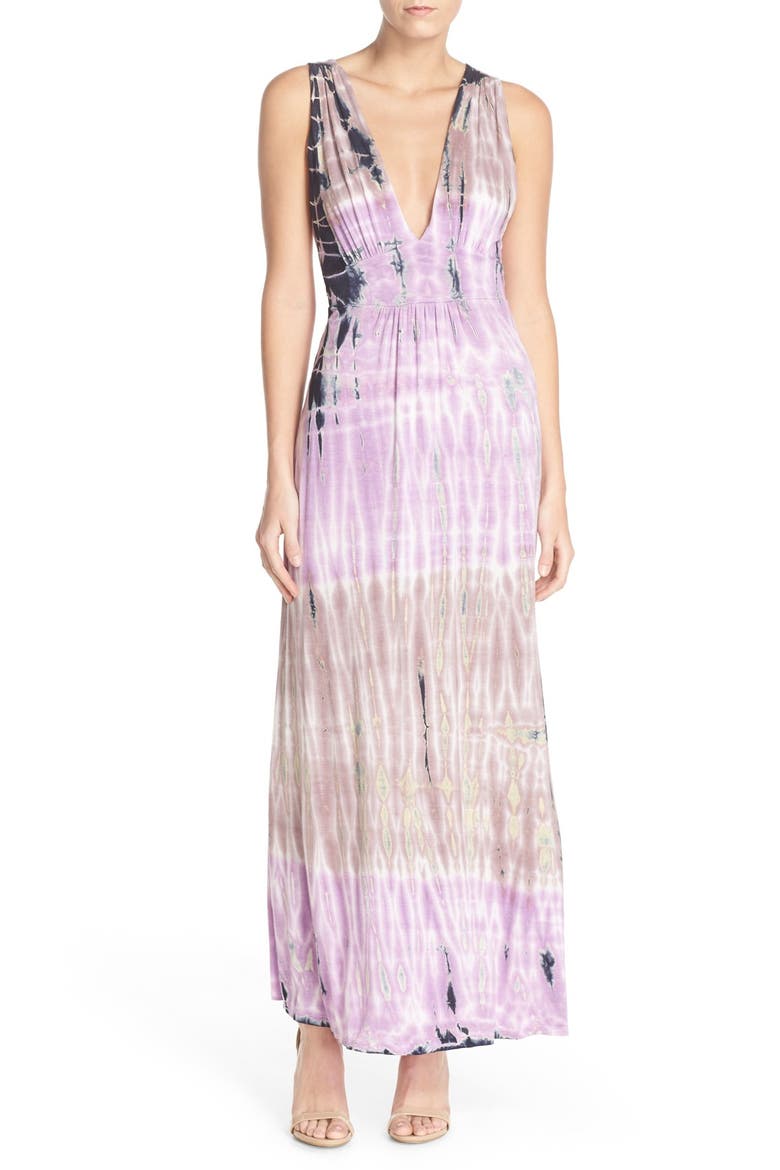Tie Dye Sleeveless Maxi Dress, Main, color, TAUPE LILAC TIE