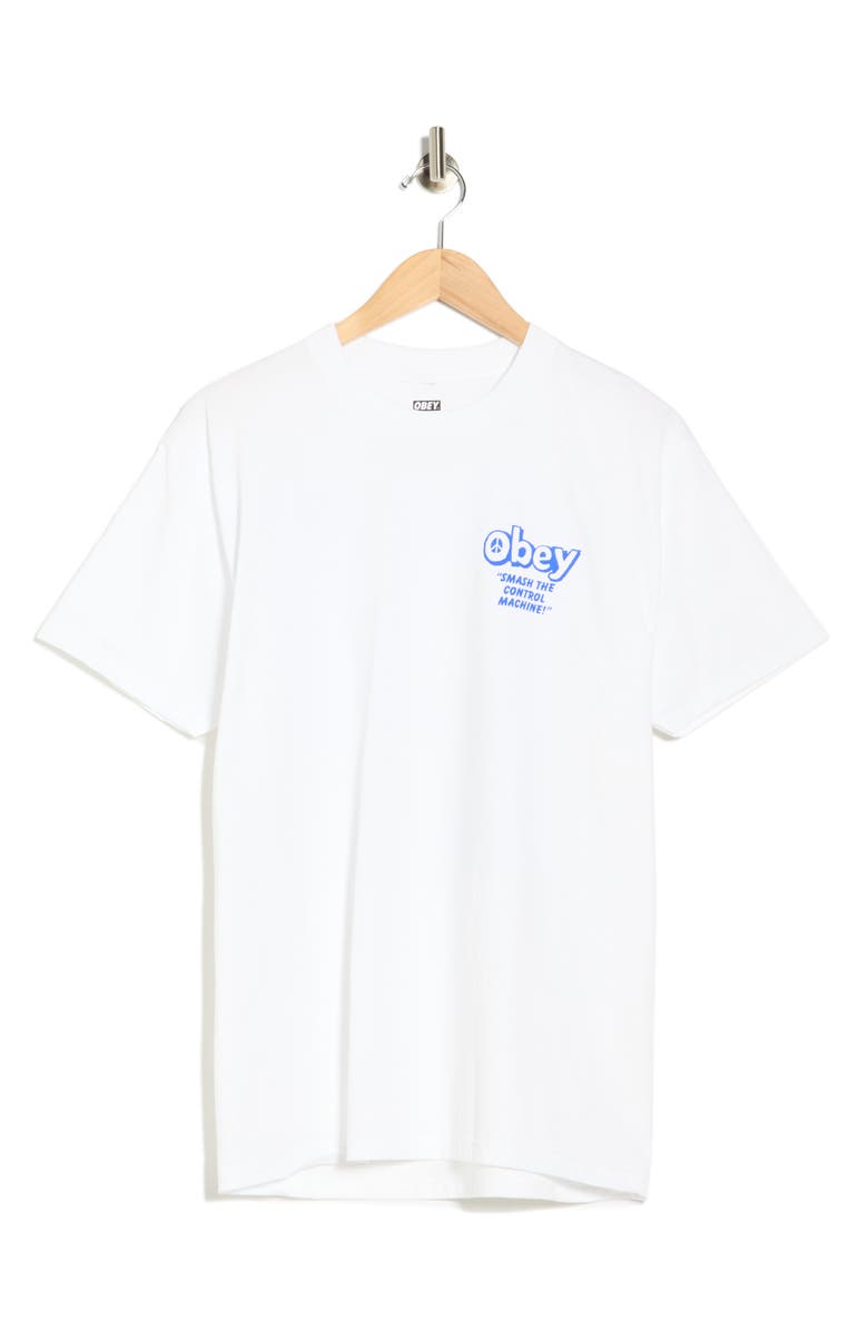 Obey Smash the Control Machine Cotton Graphic T-Shirt, Alternate, color, White