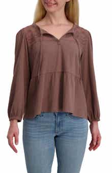 Lucky Brand Long Sleeve Cotton Babydoll Top