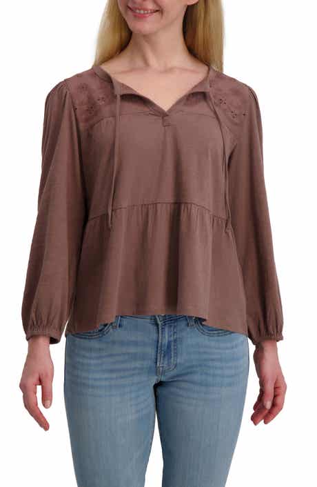 Lucky Brand Long Sleeve Cotton Babydoll Top