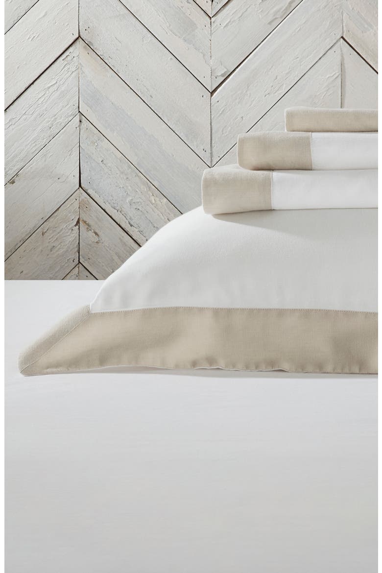 Contrast Trim Cotton Sateen Duvet Cover & Shams Set, Alternate, color, WHITE/ NATURAL