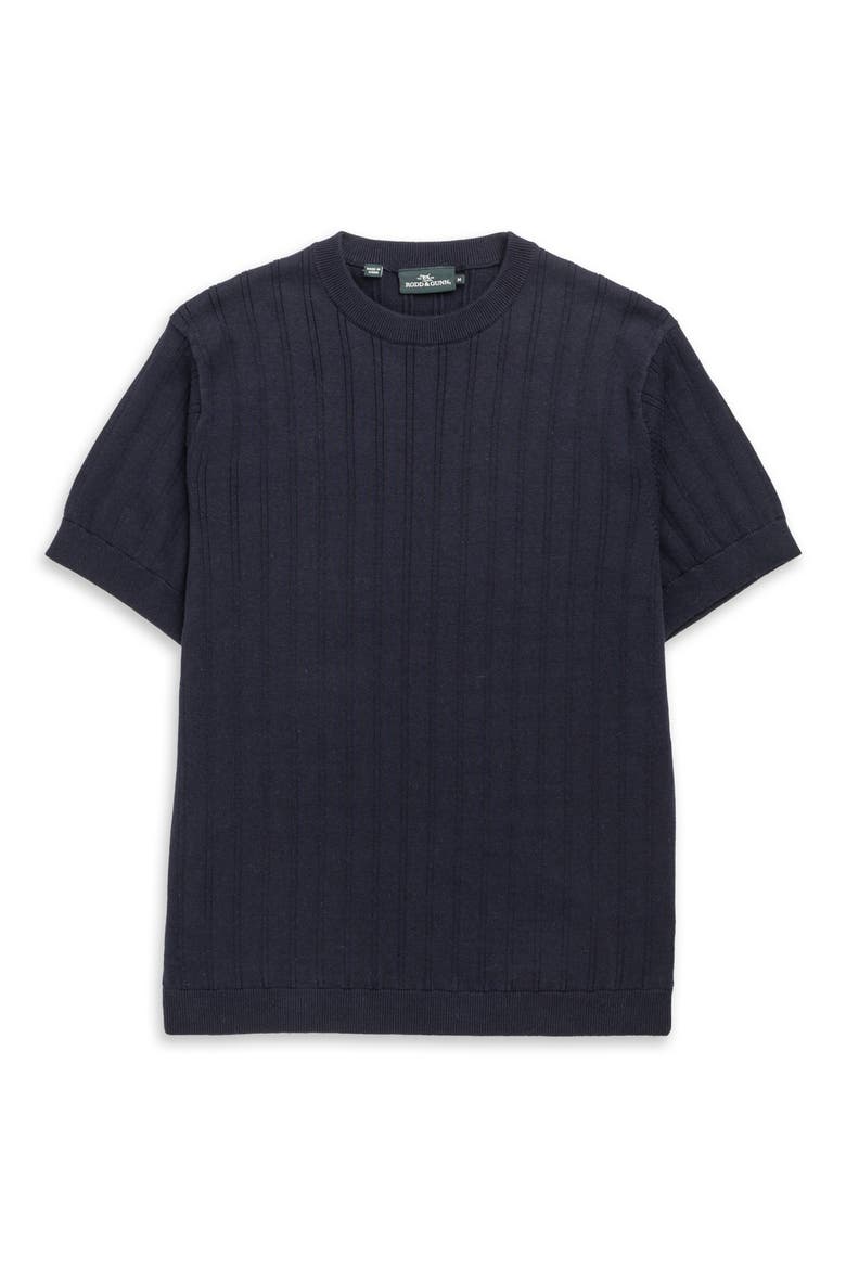 Canning Street Short Sleeve Stripe Cotton & Hemp Crewneck Sweater, Alternate, color, MIDNIGHT