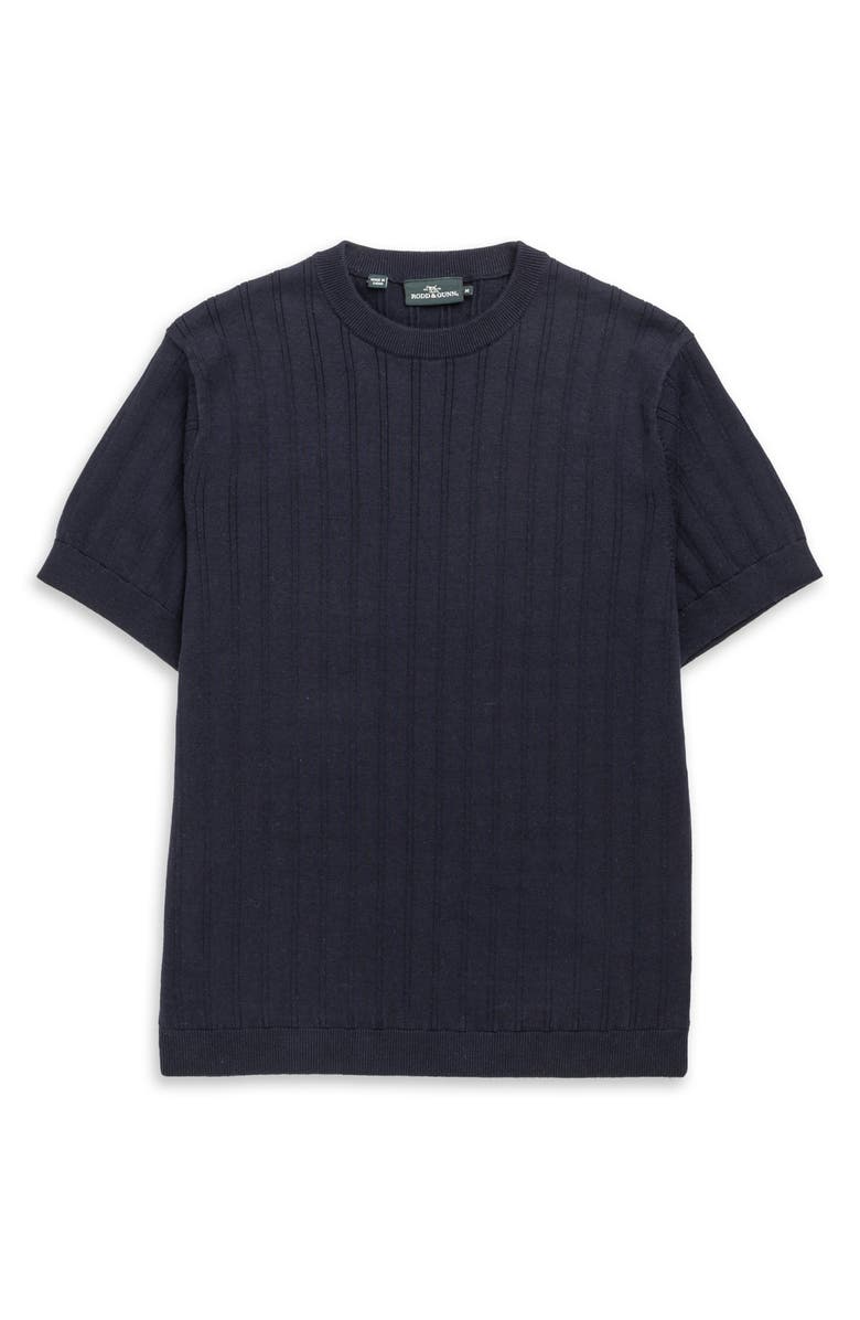 Rodd & Gunn Canning Street Short Sleeve Stripe Cotton & Hemp Crewneck Sweater, Alternate, color, Midnight