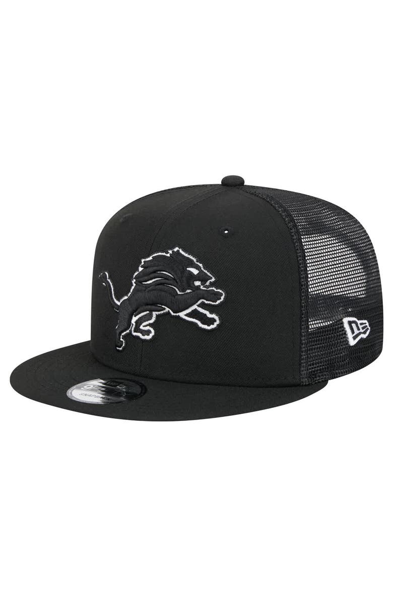 New Era Men's New Era Black Detroit Lions Main Trucker 9FIFTY Snapback Hat, Main, color, Black