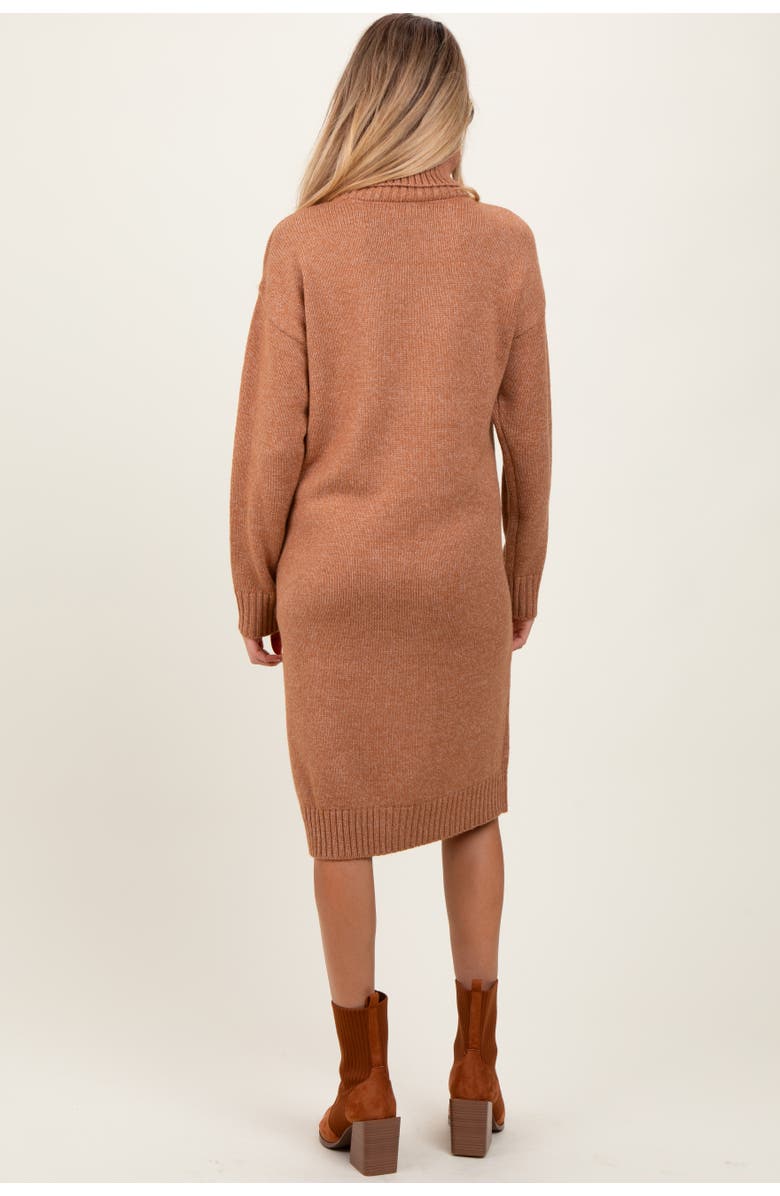 PinkBlush Turtleneck Side Slit Midi Sweater Dress, Alternate, color, Camel