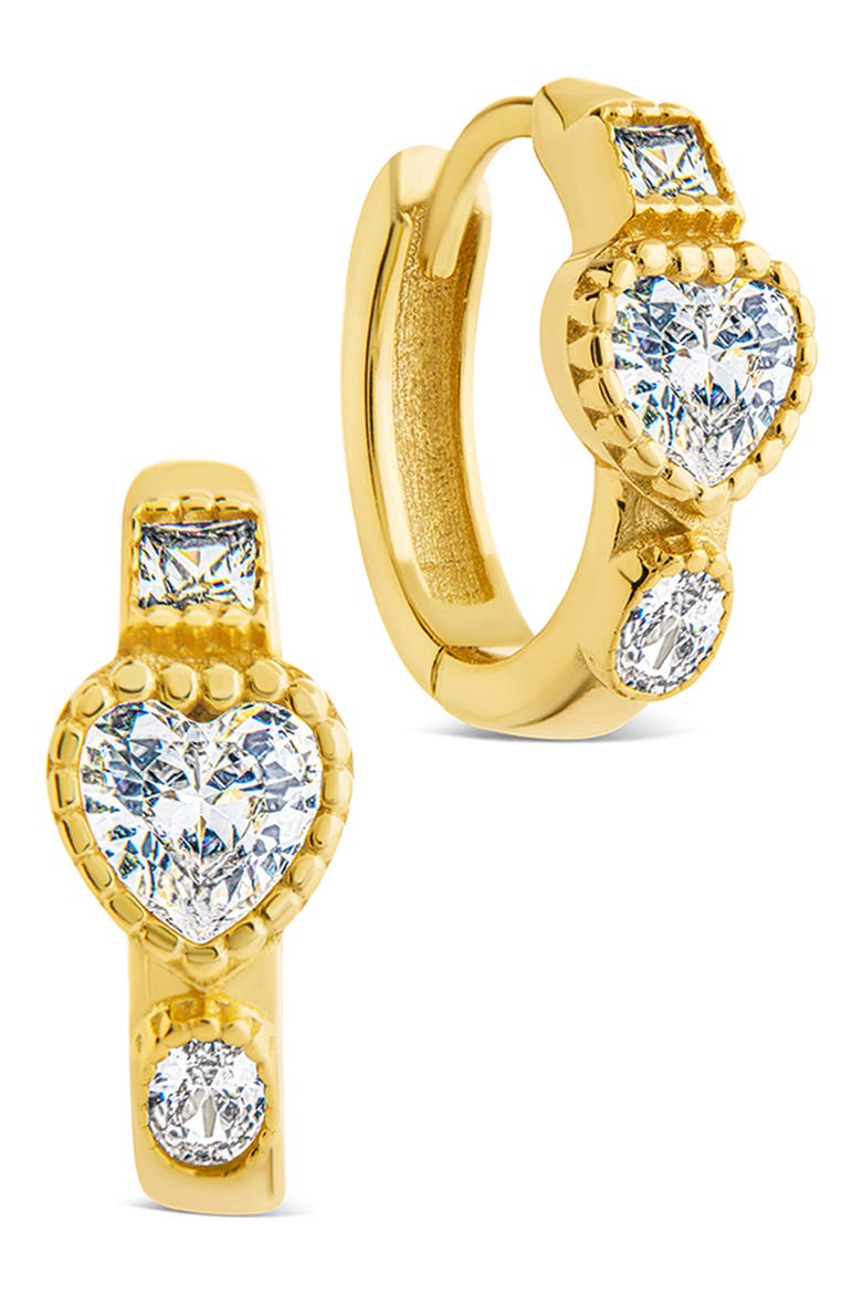 Inez Dainty Cubic Zirconia Heart Micro Hoop Earrings, Main, color, GOLD