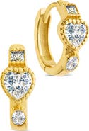 Sterling Forever Inez Dainty Cubic Zirconia Heart Micro Hoop Earrings